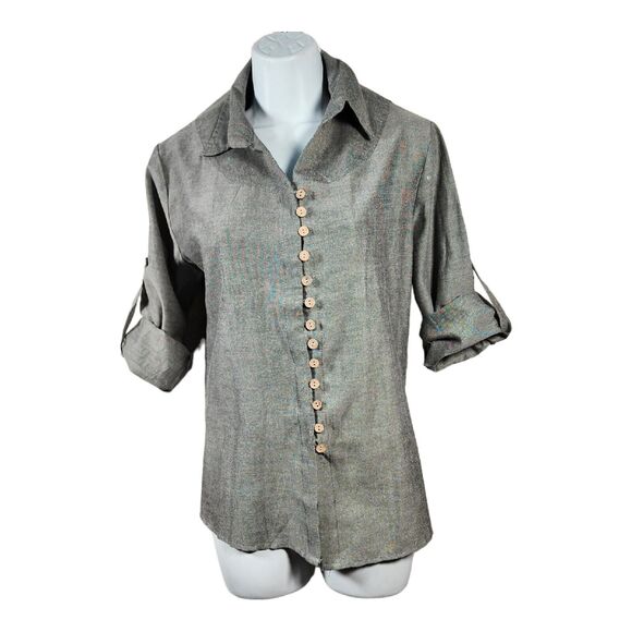 Gioia Fashioz Womens Sz L Chambre Long Sleeve Blouse Button-up - Picture 2 of 8